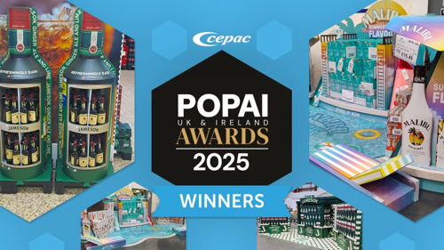 POPAI UK & Ireland Awards 2025 Winners. Image shows a selection of work for Jameson and Malibu brands.