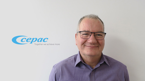 Portrait of Terry O'Hern with Cepac logo.