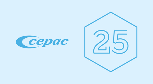 Reads, 'Cepac 25' graphically styled with the Cepac logo next to a 25 inside of a hexagon.