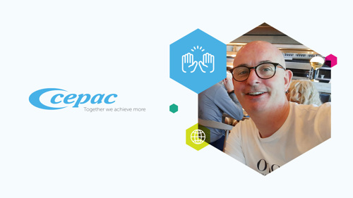 Picture of Jason Charlesworth with Cepac logo and hexagonal icons